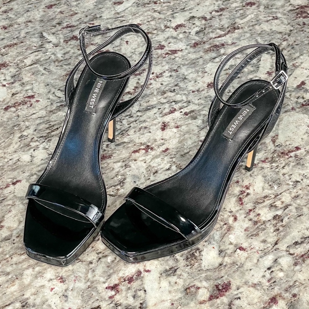 NINE WEST Women's Zadie Heeled Sandal Black Patent, Size 9